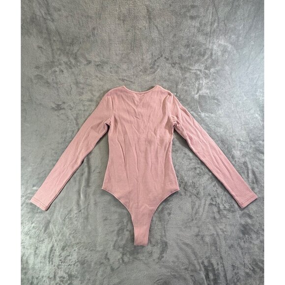 Reoria Bodysuit Women's Small Pink Crew Neck Long Sleeve Knit Ribbed Tops Slim - Picture 9 of 11